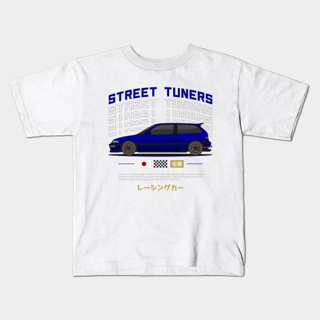 Midnight Racer Blue Kanjo EF JDM Kids T-Shirt by GoldenTuners